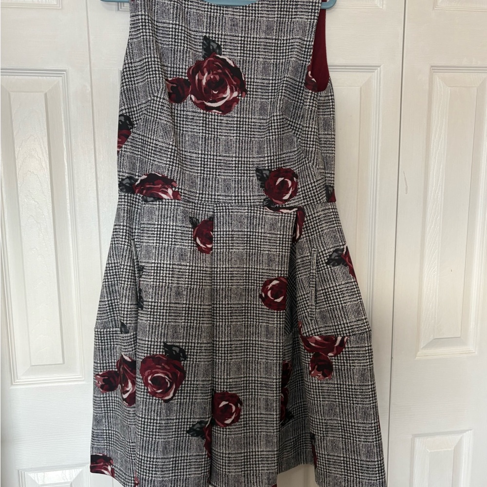 Roz & Ali Black and Red Floral Midi Dress